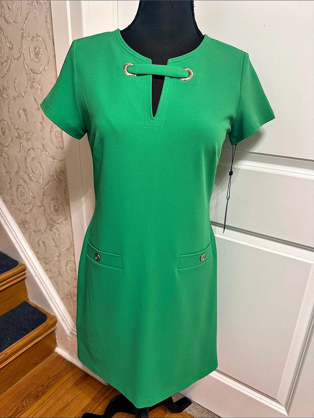 Tommy Hilfiger Scuba Crepe Pocket Shift Dress Green Size 6